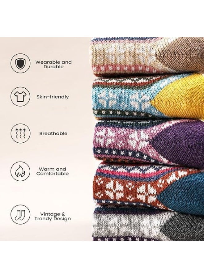 CLENEA Wool Socks,Wool Socks for Women,5 Pairs Crew Socks for Women,Wool Socks,Mens Boot Socks,Hiking Socks,Women Long Cozy Socks - Image 5